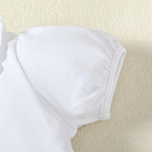 Lysmuch 2-5T Toddler Girls Short Sleeve Shirt Peter Pan Collar Solid Color Basic Top Blouse Tee(White,3-4Years thumb #3