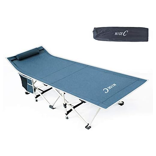Nice C Folding Camping Cot, Sleeping Bed, Tent Cot, with Pillow, Carry Bag & Storage Bag, Extra Wide Sturdy, Heavy Duty Holds Up to 500 Lbs, Lightweight, Comfortable for Outdoor&Indoor(Grey)