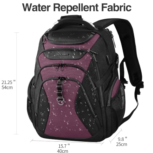 Image of KROSER Travel Laptop Backpack 18.4 Inch XXXL Gaming Backpack with Hard Shell Saferoom RFID Pockets Water-Repellent Business College Daypack Stylish Laptop Bag for Men /Women-Black Burgundy