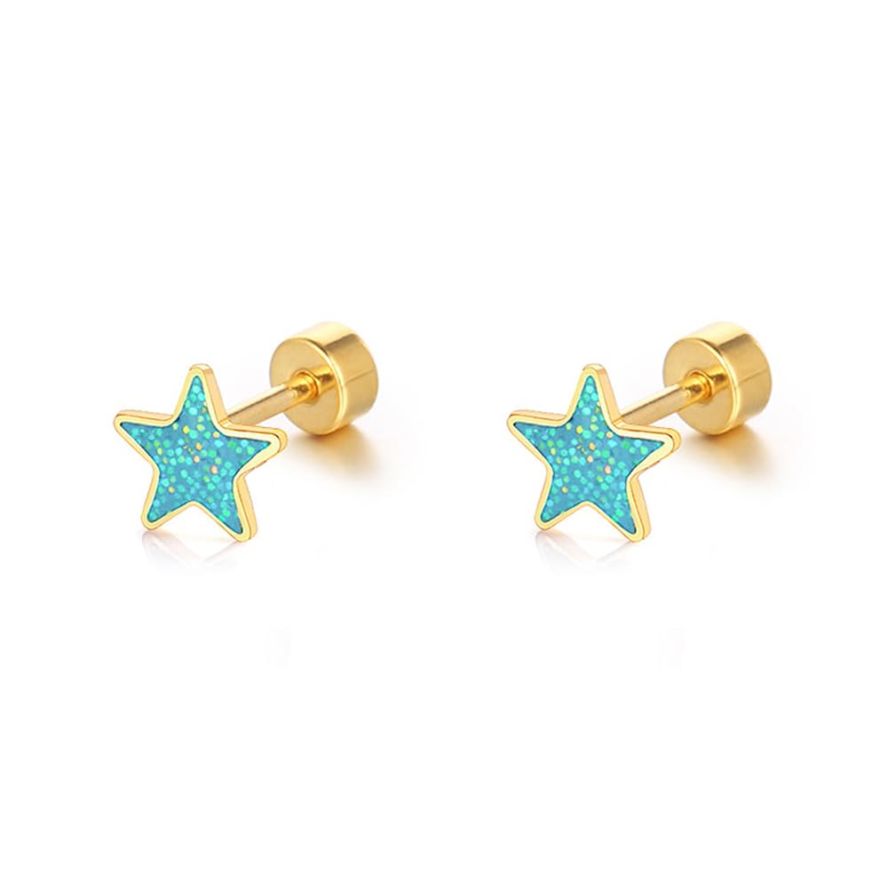 18g Titanium Star Earrings for Women 14k Gold Plated Stainless Steel Hypoallergenic Cute Tiny Sequins Stud Cartilage Tragus Screw Back Post Piercing