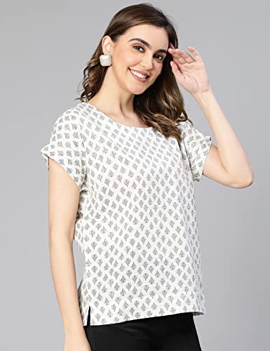 Image of oxolloxo Women Aztac Print Casual Back Tie Knot Detail Cotton Top
