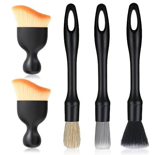 RYAN 5 Piezas Brocha Limpieza Coche Cepillo para Coche Interior Plumero Auto Detailing Brush Set Cepillo Suave Quitar el Polvo de Salida de Aire para Dentro y Fuera del Coche