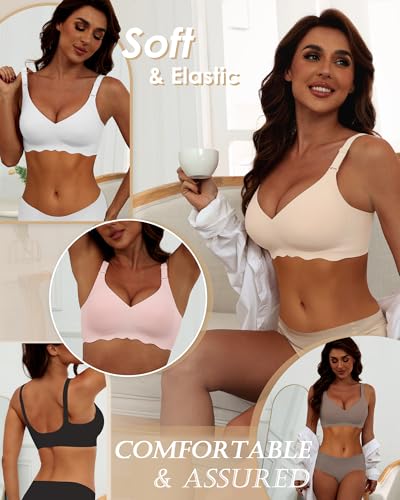 Image of HORISUN Wireless T Shirt Bra Seamless Push Up Bralette Full Coverage V Neck Comfortable Bras for Women