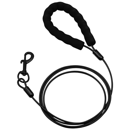 Kaufeste Hundeleine mit Haken, 1,2 m, wasserdichtes Metallkabel, Nicht kaubar, strapazierfähig, für große, mittelgroße und kleine Hunde, Schwarz
