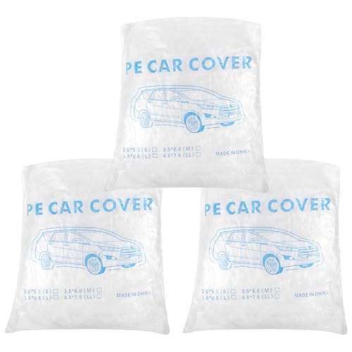 Image of 3 Packs Disposable Car Cover Clear Plastic Car Cover Universal Rain Dust Garage Cover with Elastic Band Large (15.7FT x 24.6FT)