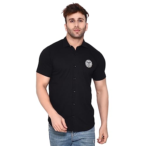 Image of Geum Men's Short Sleeves Spread Shirt Black XL