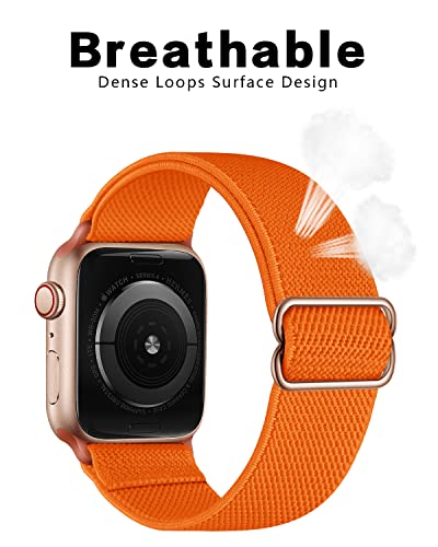 Image of AMANECER Stretchy Nylon Bands Compatible with Apple Watch SE 3 /2 /1 Series 11 /10 /9 /8 /7 /6 /5 /4, Adjustable Braided Elastic Sport Loop Rugged Breathable Straps for iWatch Women Men (Orange, 38 /40 /41 /42MM)