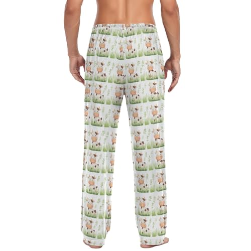 Vdsrup Men's Pajama Pants Grass Cow White Pajama Pants for Men PJs Bottoms Drawstring Pockets Sleep Lounge Pants S2