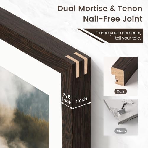 Image of 16 x 20 Picture Frame, USA-Sourced Natural Wenge Wood Photo Collage Frame with HD Tempered Glass, Modern Simple 16x20 Wooden Frame Matted to 11x14, Vertical & Horizontal Wall Hanging Display