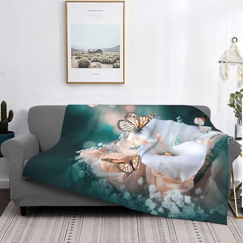 Couverture légère toutes saisons avec imprimé floral papillon pour lit canapé chaise