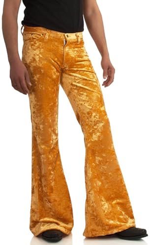 Men's Velvet Relaxed Vintage 60s 70s Bell Bottom Stretch Fit Classic Comfort Flared Flares Retro Leg Disco Pants4