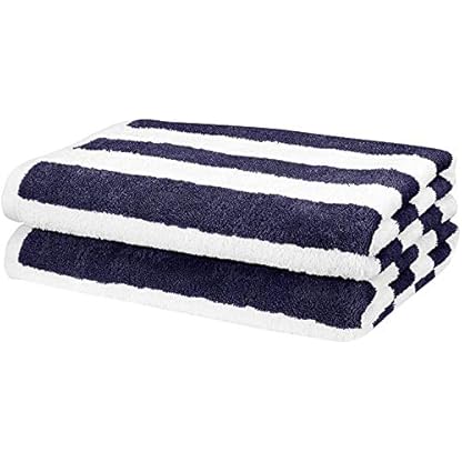Amazon Basics - Strandtuch, Blockstreifen, Marineblau, 2er-Pack