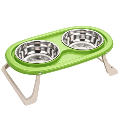 Image of Foodie Puppies Pet Duo Dinner Stand Stainless Steel Bowl - (Green) | Foldable Stand Bowl for Food & Water, Suitable for Cats, Puppies & Small Dogs | Elevated Feeding Station