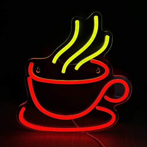 Image of Led Coffee Up Neon Sign Dimmable Acrylic Neon Signs for Coffee Shop Salon Home Bar Decor,Decorative Glow Signs for Room Pub Club Party Decoration,Usb Powered(Red)