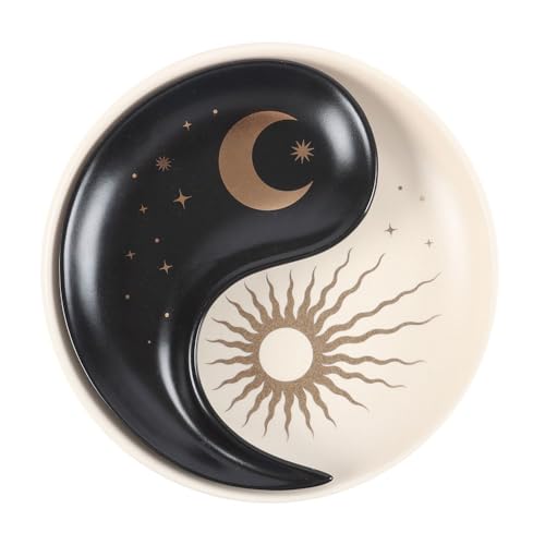 Yin & Yang - Juego de platos decorativos apilables con diseño de sol y luna creciente para joyas, llaves y pequeños elementos esenciales, elegante solución de almacenamiento para decoración del hogar