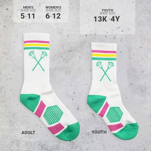 Image of ChalkTalkSPORTS Lacrosse Socks - Cushioned Mid-Calf Crew - Crossed Sticks | Moisture-Wicking Performance Blend, Athletic Lax Gear, Stay-Up Technology, Arch Support, Breathable, Boys and Men
