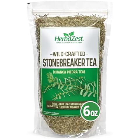 HerbaZest Stonebreaker Chanca Piedra Tea - 6oz (170g) - Pure Quality Loose Leaves & Stems Wild Crafted from the Amazon (Stone Breaker Tea) Cover