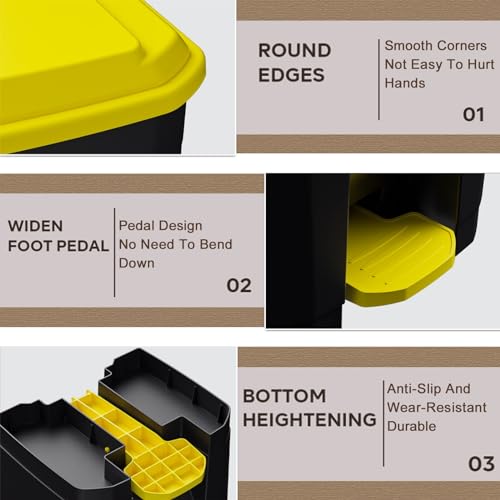 2 Pack Large Capacity Outdoor Trash Bins with Lid - Hands-Free Pedal Wastebaskets for Porch, Backyard, Deck, Patio - Convenient Design for Easy Outdoor Waste Management