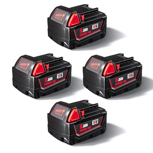 Battxita 6.0Ah 18V Replacement for Milwaukee M -18 Battery 48-11-1850 48-11-1860 48-11-1880 Compatible with Milwaukee 18 Volt Cordless Power Tools & Chargers 4 Pack