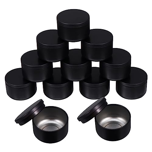 Housoutil 12pcs Art Craft Candle Jars Black Tin Containers with Lids for DIY Candle Making Supplies