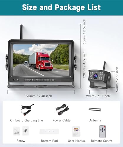 Image of RV Wireless Backup Camera, 7 inch IPS Monitor +AHD Rear View Camera,Support Up to 4 Cameras DVR Image Flip, Wireless Back Up Camera 12V-36V for Truck /Trailer /RV /Camper /Excavator /Caravan