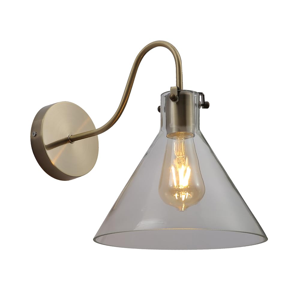 Tekled Antique Brass Metal Clear Glass Funnel Wall Light E27 Fitting