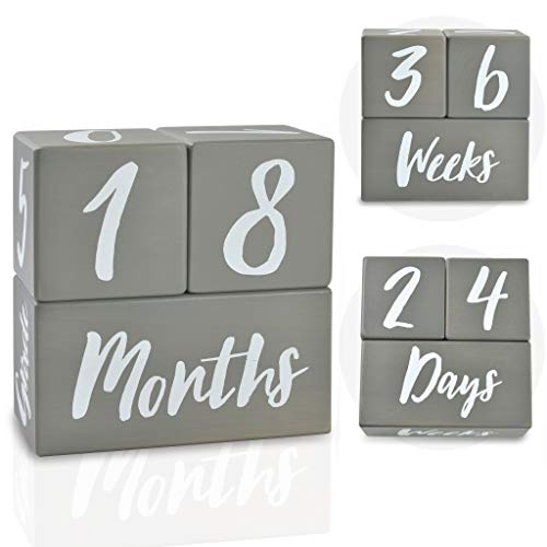 Image of I'm Solid Wood Weekly Monthly Yearly Baby Milestone Age Blocks, Gender Neutral, Newborn Gifts & Keepsakes for Picture Props (3 Pcs/Grey)
