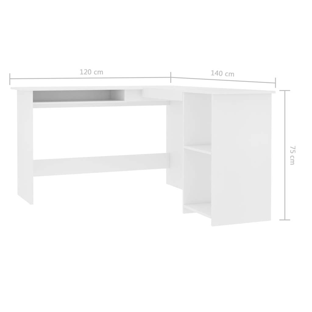 Scrivania angolare a forma di L con spazio per tastiera scorrevole, scrivania per computer con 2 ripiani, per casa e ufficio, 120 x 140 x 75 cm, truciolato