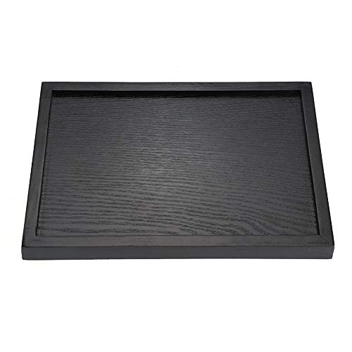 Nikou Bandeja rectangular de madera maciza, bandeja de madera rectangular, bandeja negra rectangular para té, café, aperitivos, 30 x 20 x 2 cm