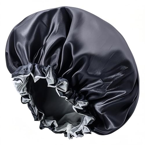 Shower Cap for Men Waterproof Bath Shower Caps Double Layer Reusable Reusable Satin Bonnets Adjustable Elastic Bathing Hair Cap for Men Women