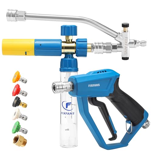 FIXFANS Pressure Washer Gun with Mini Foam Cannon Dual Connector Accessory Car Wash Foam Gun Kit - No-Dilution Foam Cannon Pro 100ML 5 Power Washer Nozzle Tips & M22 Adapter 1/4 Quick Connect