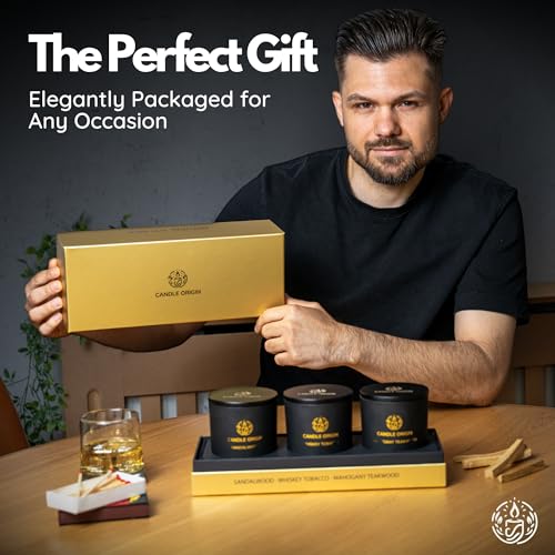 Image of Luxury Candles for Men Gift Set (3x10oz) Masculine Scented Candles | Mahogany Teakwood, Whiskey Tobacco, Sandalwood - Long Lasting Soy Candles for Home, Man Cave Decor, Gifts for Him