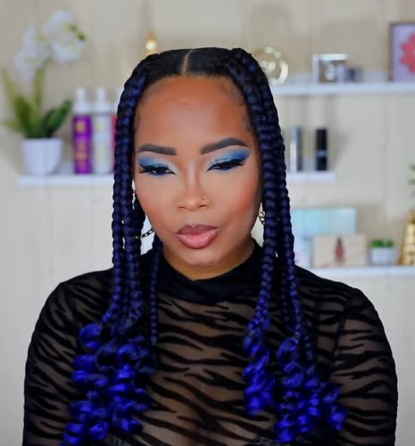 6 Packs Crochet Box Braids Curly Ends 10 Inch Omber Blue Short Bob Box Braid Crochet Hair With Curly End Jumbo Crochet Braids Hair For Kids、Black Women(T1B/Blue#, 10" 6 Packs) #TOP1