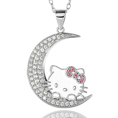 SALLY ROSE Hello Kitty Moon Cubic Zirconia Pendant Necklace Official License, 18
