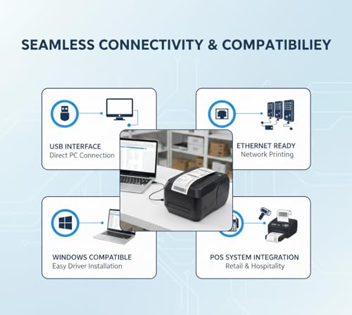 Image of TSC TL-240 Barcode Printer 4 Inch | Thermal Transfer & Direct Thermal Label Printer | 203 DPI | High Speed USB Barcode Label Printer for Amazon Sellers, Retail & Logistics