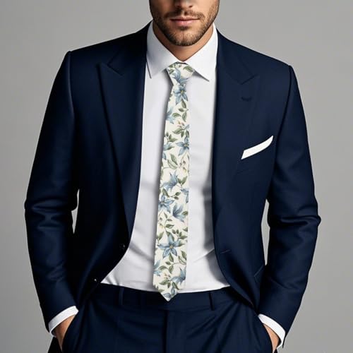 Image of Cotton Floral Ties for Men 2.76 inch Men's Skinny Tie Linen Flower Printed Neck Tie for Wedding Dating Party
