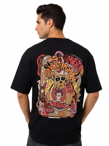 Image of Veirdo Men's Cotton Oversized Fit Oversized Baggy Fit Drop Shoulder Cool and Stylish Graphic Printed Design Half Sleeve T-Shirt (Available Sizes: S to 2XL)