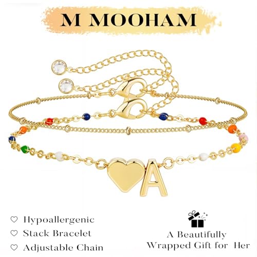 M MOOHAM Stocking Stuffers for Girls Kids, Heart Initial A Gold Bracelet | Stocking Stuffers for Girl Kids, 14K Gold Plated, Heart Initial Bracelet, Link Charm Bracelets, Gold Jewelry Birthday Gifts - image 8