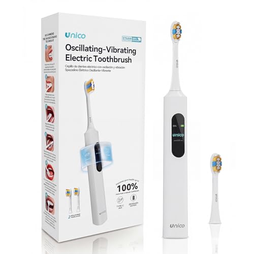 Unico Cepillo de Dientes Eléctrico Sónico para Adultos con Pantalla, 5 Modos, IPX7 Impermeable, Recargable, Negro