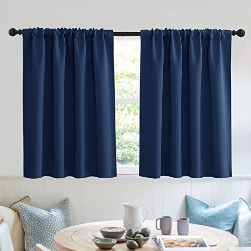 RYB HOME Bathroom Curtains Privacy - Blackout Curtains Small Window Short Drapes for Kitchen Bedroom Living Room Kids Nursery Room RV, W 52 x L 36 inch per Panel, Navy, 2 Pcs