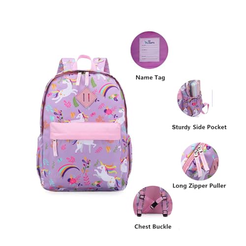 KK CRAFTS Preschool Backpack Kindergarten Little Kids Toddler Elementary School Backpacks for Boys and Girls with Chest Strap(15Inch, Purple Unicorn)3