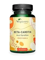 Beta Carotin Kapseln | Preis-Leistungs-Sieger 2024* | 100% natürlich aus Karotten Extrakt | Bräunungskapseln - Augen* | Deutsche Produktion Vegavero | Laborgeprüft, vegan, ohne Zusätze | 180 Stück
