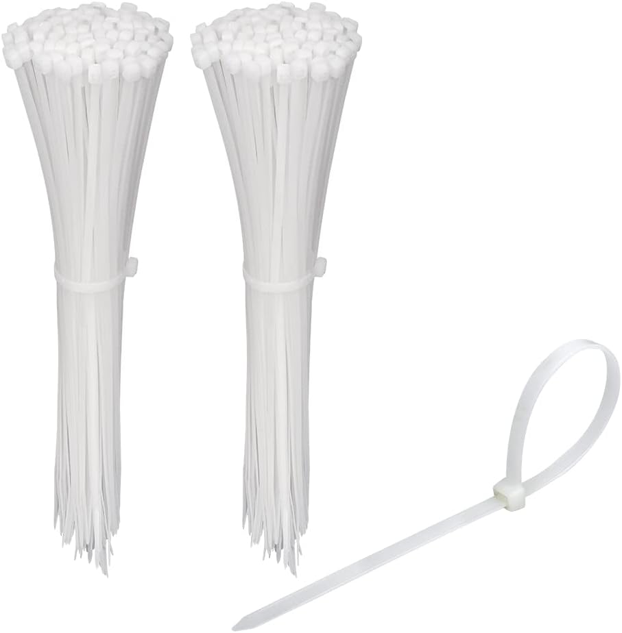 200 Pack Bulk KOOWIN Medium Nylon Plastic Cable Zip Ties 8 inch Wire Wraps White
