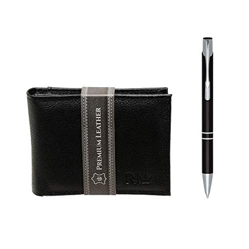 Carteira Masculina em Couro com Porta Cartões Removível + Caneta Executiva em Metal