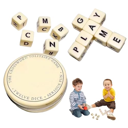 Cumnvulnt 12PCS Fun Word Solitaire Game - Crossword Dice Game, Educational Crabble Letter Qless, Portable for Family
