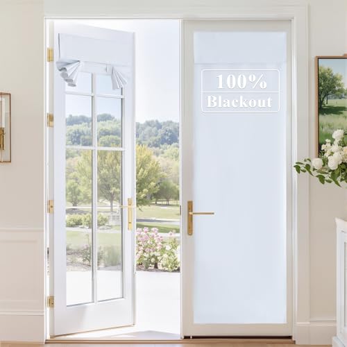 Image of RYB HOME 100% Blackout Door Curtain for French Door, Privacy Shade for Bedroom Office Kids Nursery Window, W26 x L80 inches, 1 Panel, White