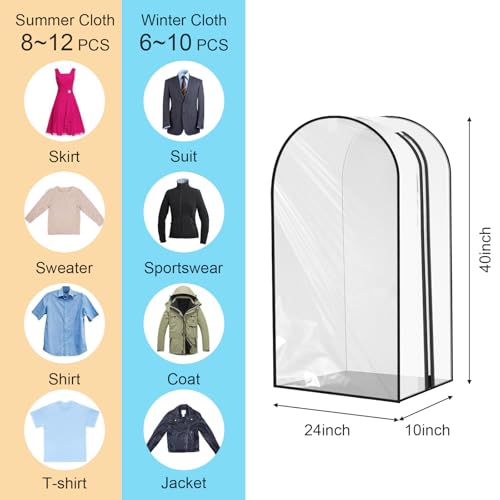 Garment Bags Garment Covers for Hanging Clothes, 10" Gusseted Clear Suit Bags for Clothes Storage, Garment Bag for Closet Storage, 40", 4-Pack2