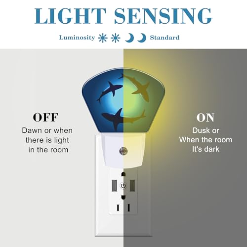 Image of Floating Sharks Night Light for Kids, Sharks LED Night Light Plug into Wall with Dusk to Dawn Sensor for Girls Boys Women Men Room, Hallway, Kitchen, Bathroom, Stairs Decor