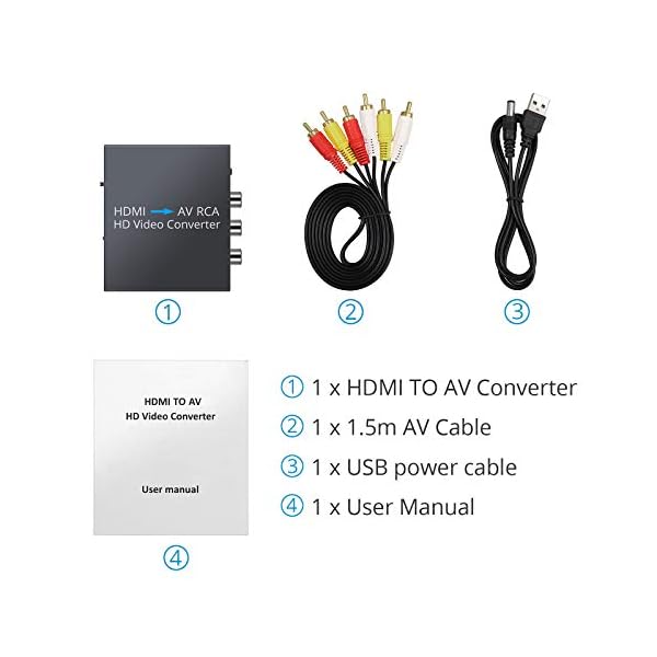 HDMI zu RCA Adapter HDMI zu AV Konverter 1080p HDMI zu AV CVBS RCA Konverter Unterstützung NTSC PAL mit 1,5 m AV-Kabel… – Bild 8