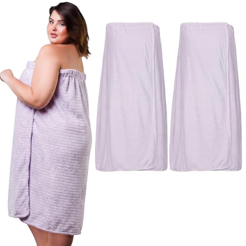 Tigeen 2 Pcs Women's Towel Wrap Spa Robe Light Purple L-XL